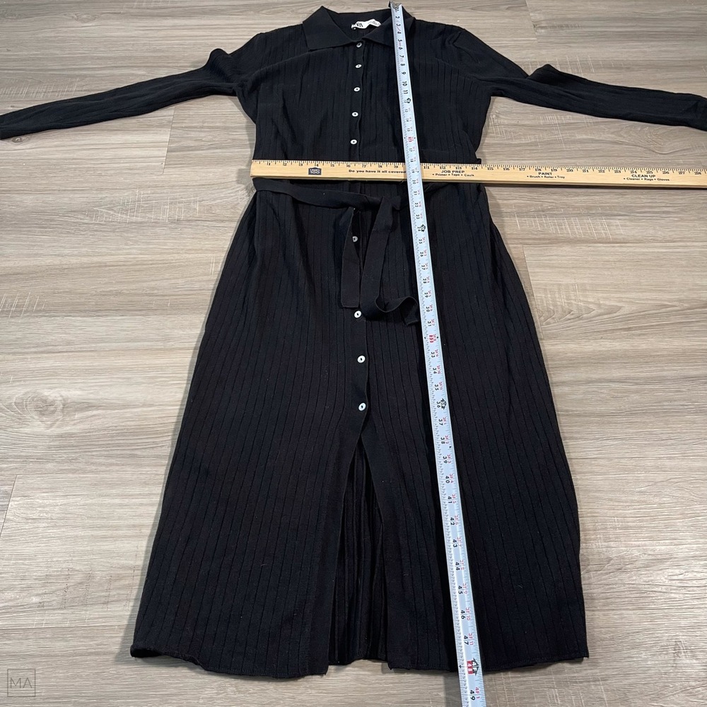 Zara Women's Dress Maxi Ribbed Melted Collar Minimalist Button M Black - Picture 4 of 6